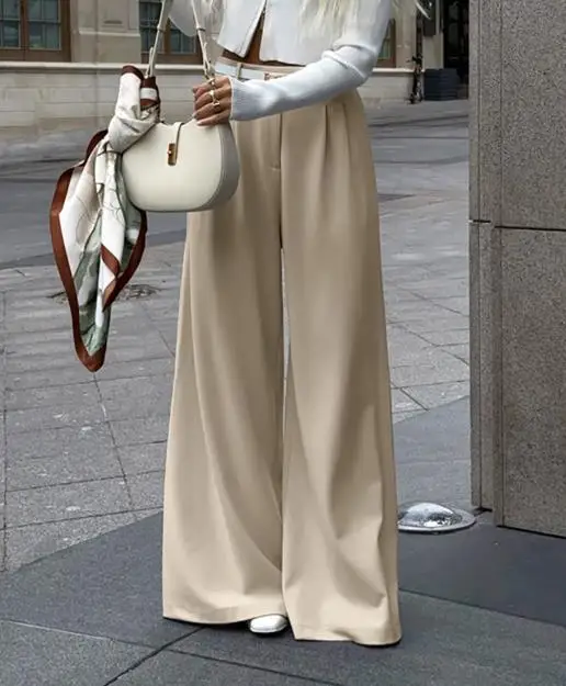 

Casual Khaki Fashionable Temperament Wide Leg Pants New Versatile Lazy Style Commuting High Waist Slim Fit Suit Pants Long Pants