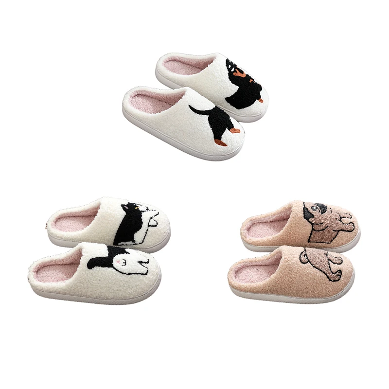 Anime Cartoon Conjoined cat slippers Autumn and Winter New Indoor Home Plush Cotton Slippers Sausage Dog Cow Cat Warm Slippers