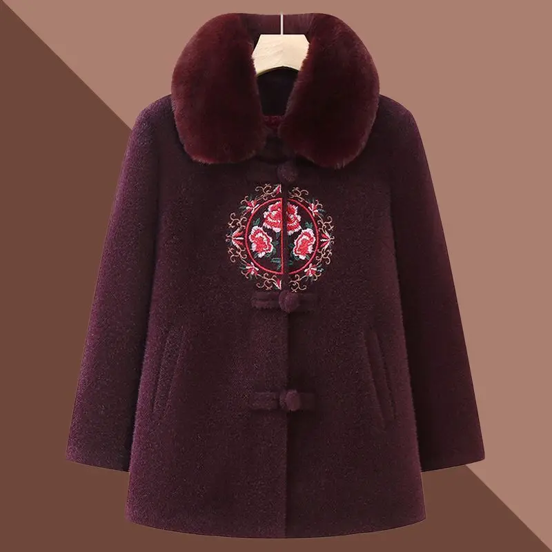 

Cotton Coat Loose Middle-aged Floral Jacket Floral Thermal Cover Winter Plus Velvet Thickened Rabbit Fur New Mother's Coat TS617