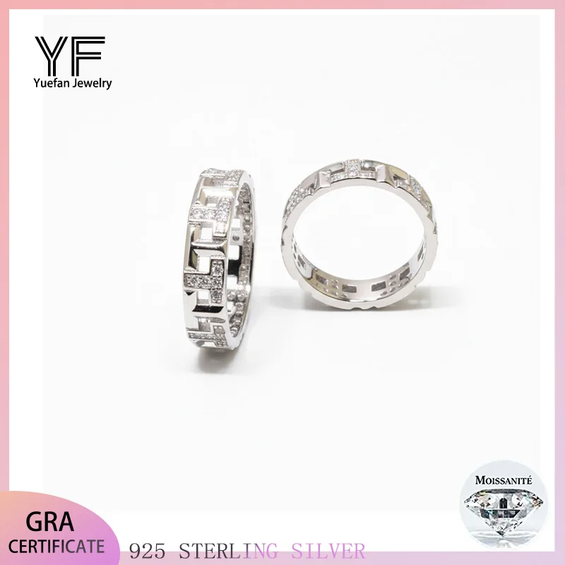 

S925 sterling silver moissanite wide-face hollowed-out T-letter ring plated with 18K gold D color VVS1 wedding ring for women