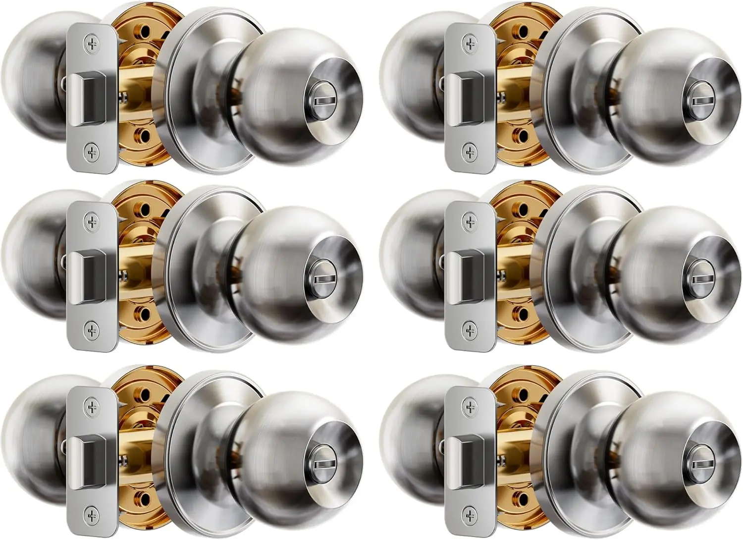 

Набор из 6 дверных ручек с функцией приватности, безключевой замок с аварийным открытием, из нержавеющего металла, простая установка для спальни и ванной комнаты