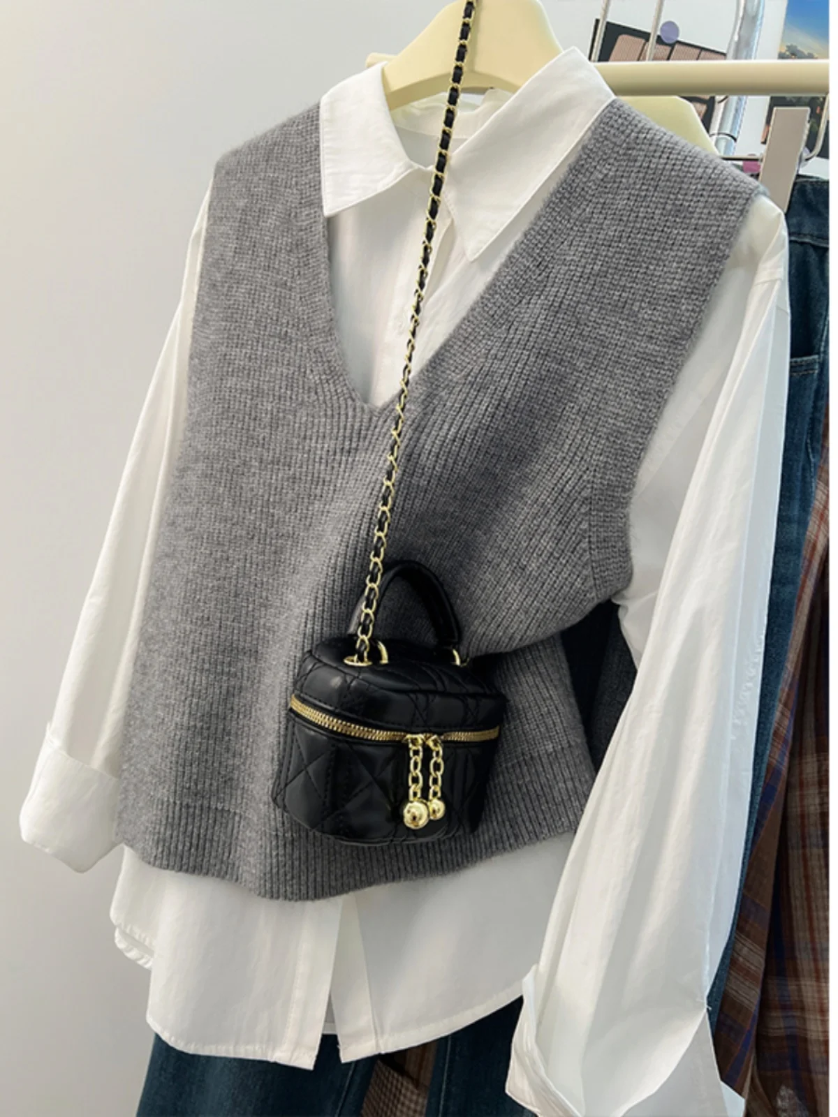 Outono Inverno ey V-Ne Colete de malha feminino suéter Svel de alta qualidade solto em camadas oulher Top Commute Sle Polyeste...