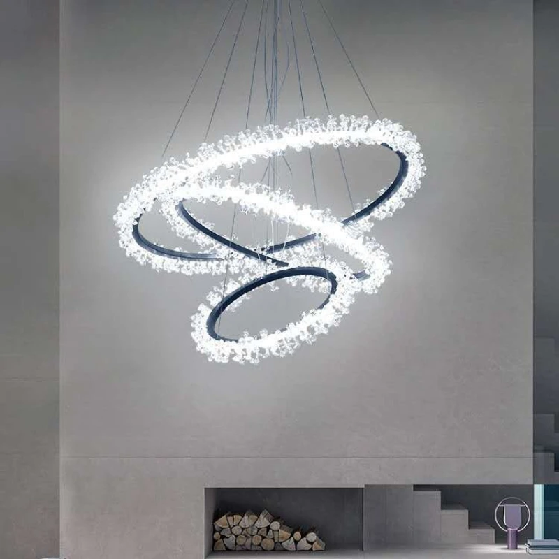 

simple living room lamp creative crystal ring bedroom dining room model room duplex floor chandelier