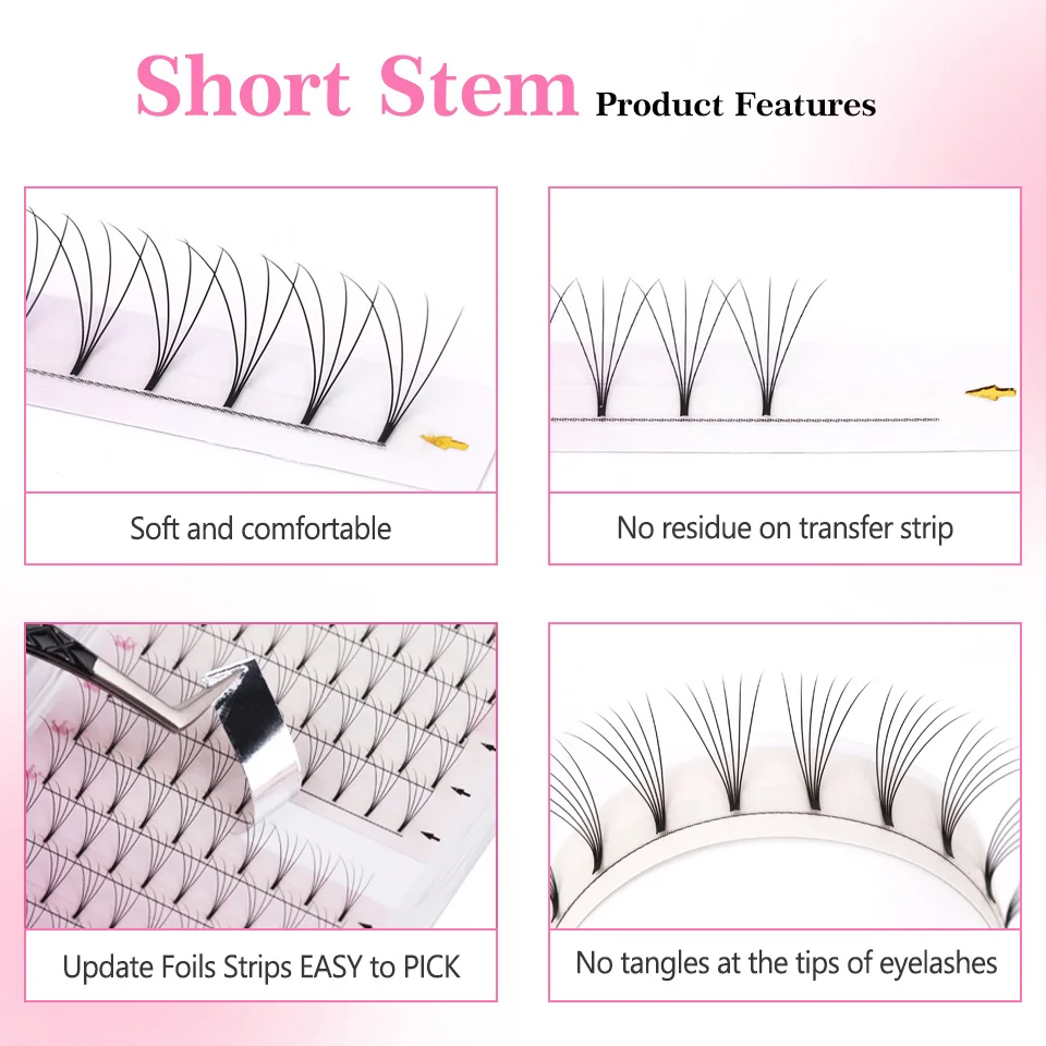 AGUUD Short Stem Premade Lash Fans 3D/4D/5D/6D Long Stem Russian Volume Eyelash Fanning for Professional Extension Faux Mink