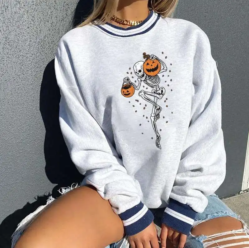 

Fall New Halloween Casual Women's Pullover Sweater Comfortable Long Sleeve Mid-Length Polyester Fiber Commute Style Sweatshirt
