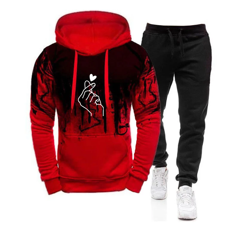 Men Casual Tracksuit Hoodies Set Men\'s Sportswear Outfit Sweatshirt+Sweatpant 2 Pieces Suit Pullover Hoody Sets Male Fashion