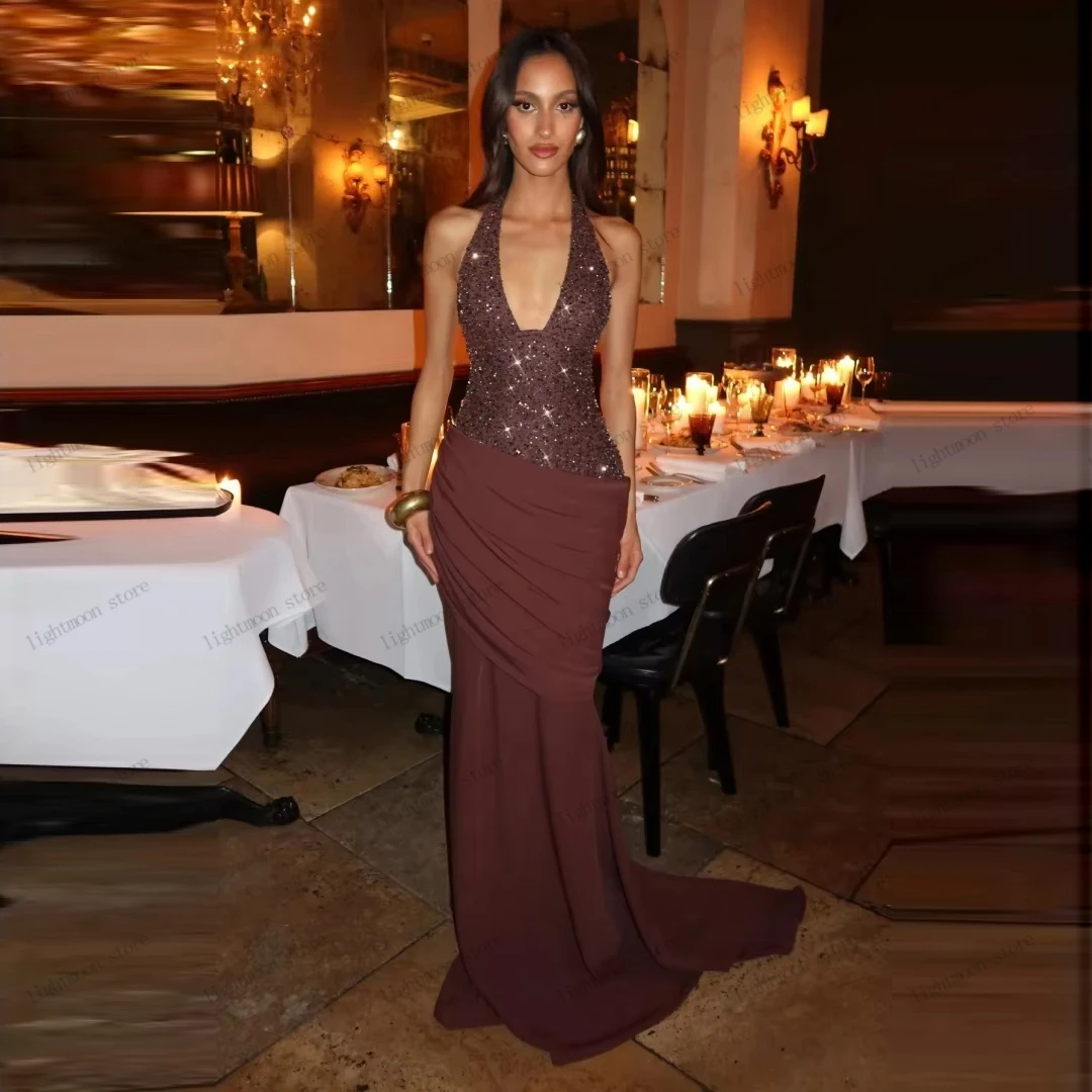 

Современные вечерние платья: очаровательное платье для выпускного вечера с бисером и аппликациями, без рукавов, с открытой спиной, V-образным вырезом, на заказ, Vestidos De Noche 2026