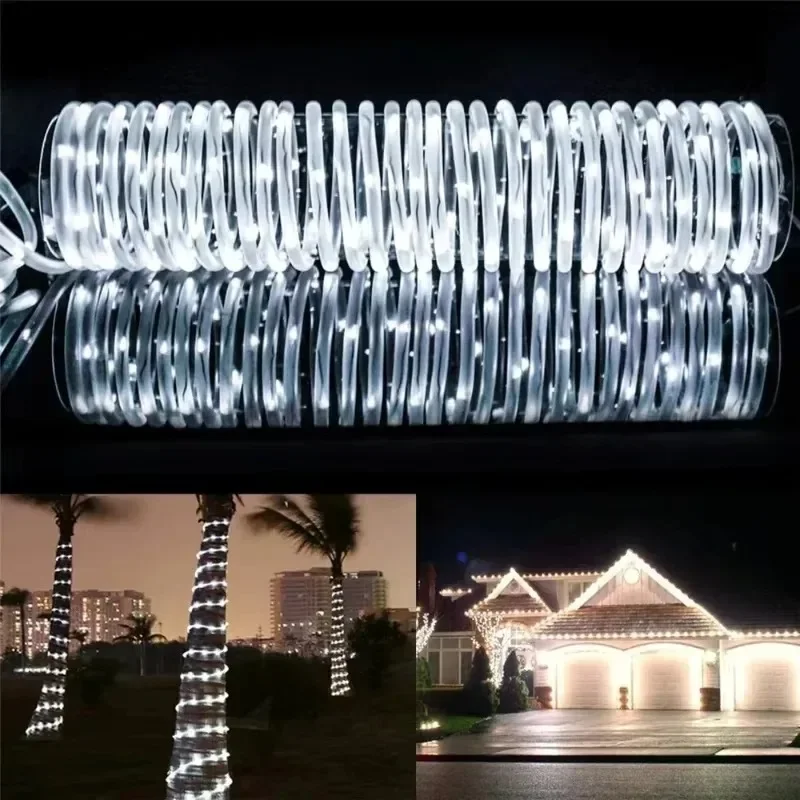 Solar Rope Strip Light Outdoor Waterproof LED Fairy Light Strings Christmas Decor for Garden Lawn Tree Yard Fence Xmas Decor
