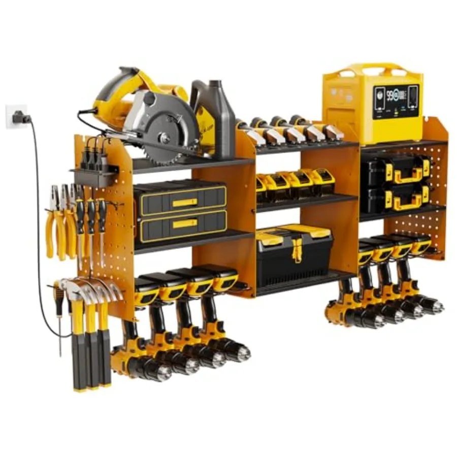 

Органайзер для электроинструментов 45,5 дюймов, настенный держатель для беспроводной дрели, 3-слойный органайзер для инструментов с розетками и удлинителями, для гаража