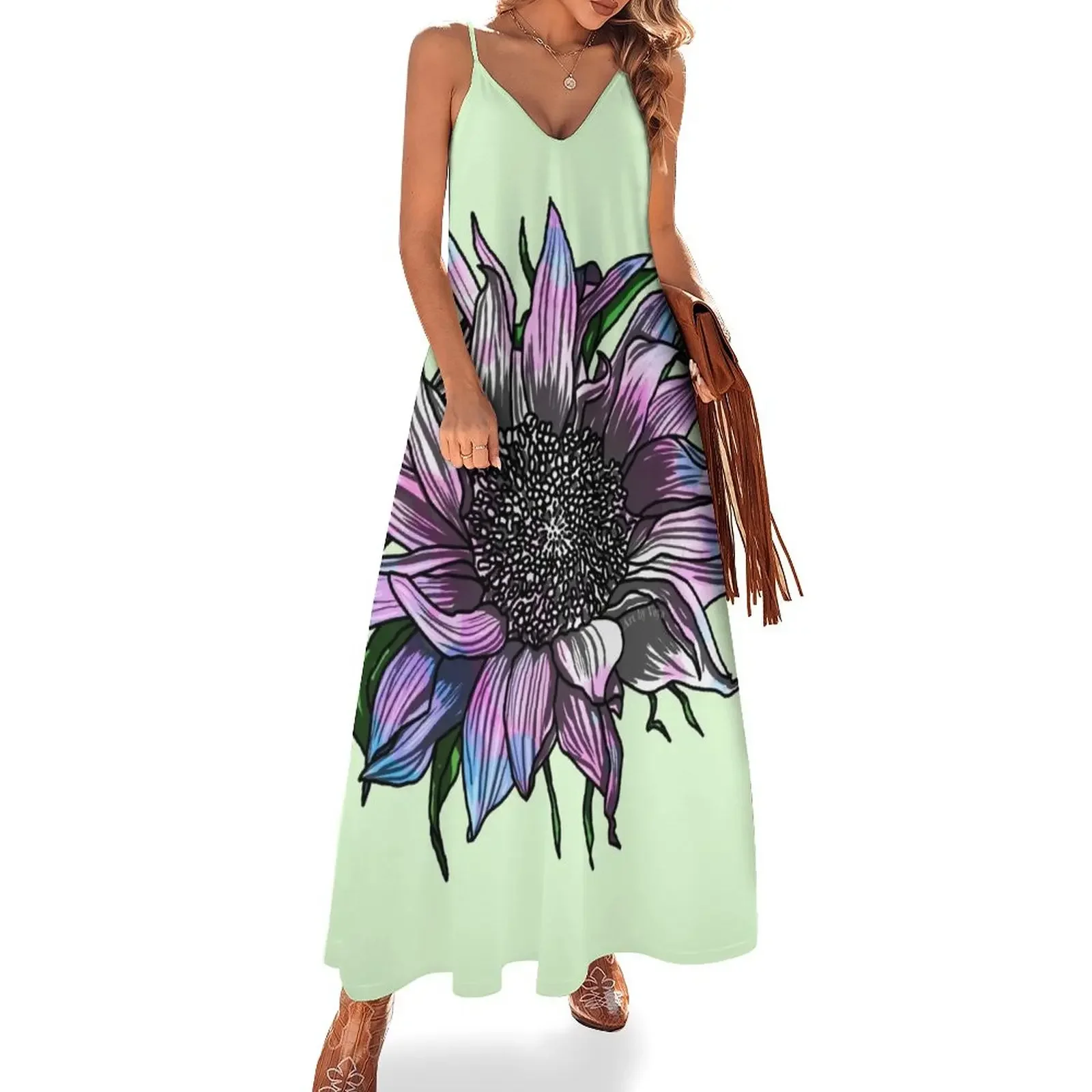 Trans Sunflower Sleeveless Dress summer dress korean women Female dress women elegant luxury