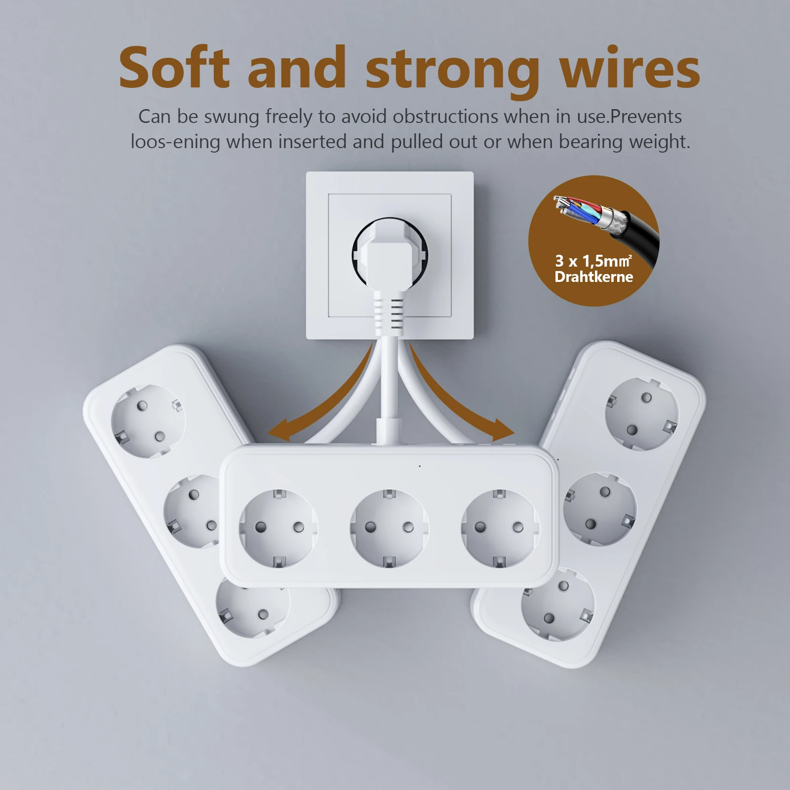 3840W EU Plug Power Strip with 3 USB A And 3 AC Outlets Fast Charge Electrical Socket Extension Cable Surge Protector For Home