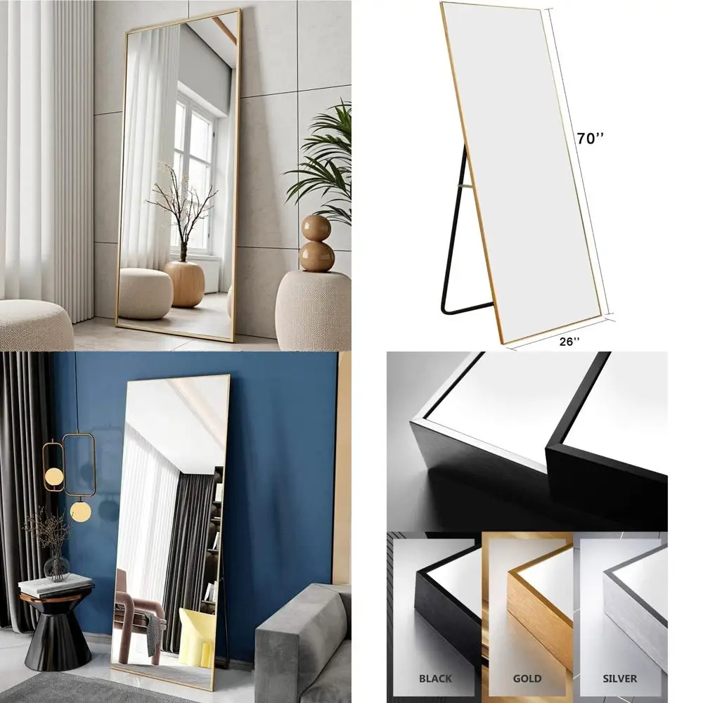 Espelho de parede de comprimento total 70x26 polegadas, inclinado ou de pé, ideal para quartos e salas de estar, espelho de corpo grande para Ho