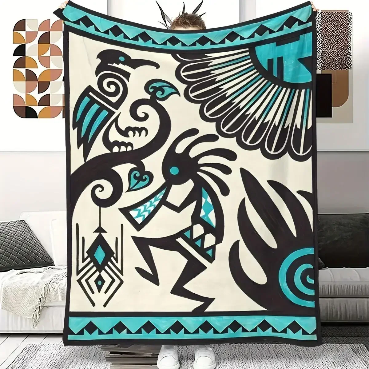 

Custom Blanket Mystical Ancient Totem Print Blanket, Flannel Blanket Soft Plush Throw For Room Decor And Cozy Comfort