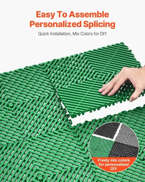 10'x10' Interlocking Drainage Mat, 50 Pcs PP Modular Floor Tile, Non-Slip Shower & Garden Use