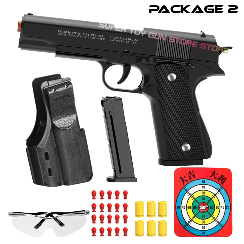 Black Automatic Colt 1911 Gun, Soft Bullet Toy, Air Gun, CS Shooting Weapon, Boy Toy, Tiro Contínuo, Novo