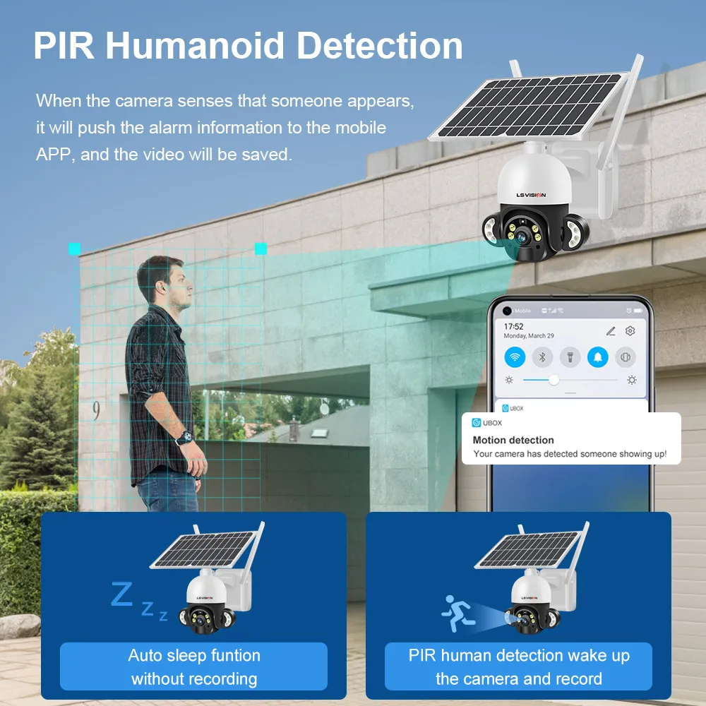 Cámara de videovigilancia inalámbrica con Panel Solar, dispositivo de videovigilancia CCTV, alarma al aire libre, batería de larga espera, WIFI, 4G, tarjeta Sim, 6W, 4MP, 2MP