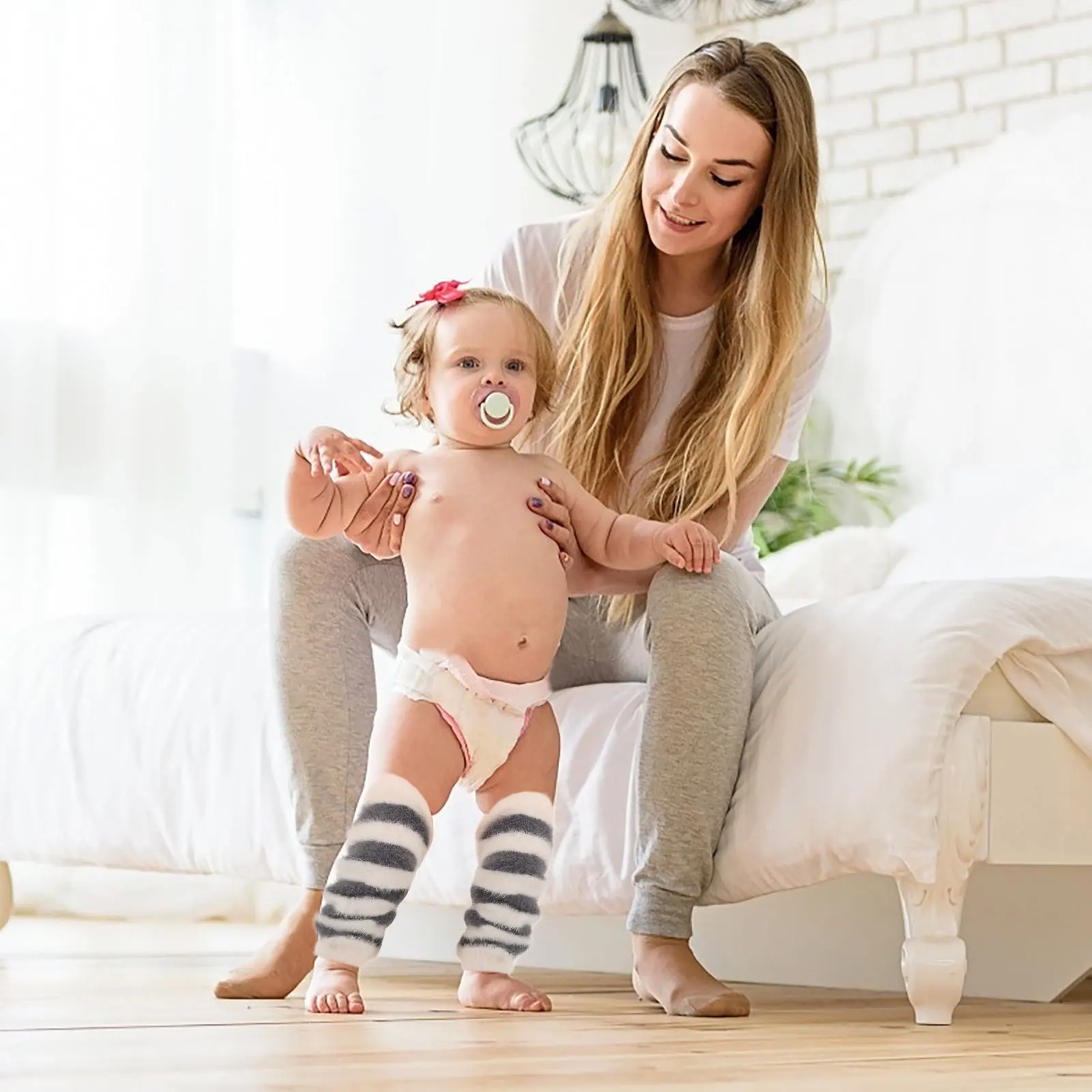 

Thermal Socks Knee Pads Crawling Babies Toddler Protectors Infant Boys Girls Gray Stripe Long Design Warm Winter Elastic Comfy