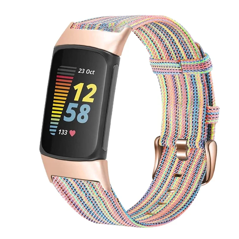 Carga 5 pulseira macio colorido tecido lona rapidamente seco feminino banda cinta com ouro adaptador de liberação rápida para fitbit carga 5