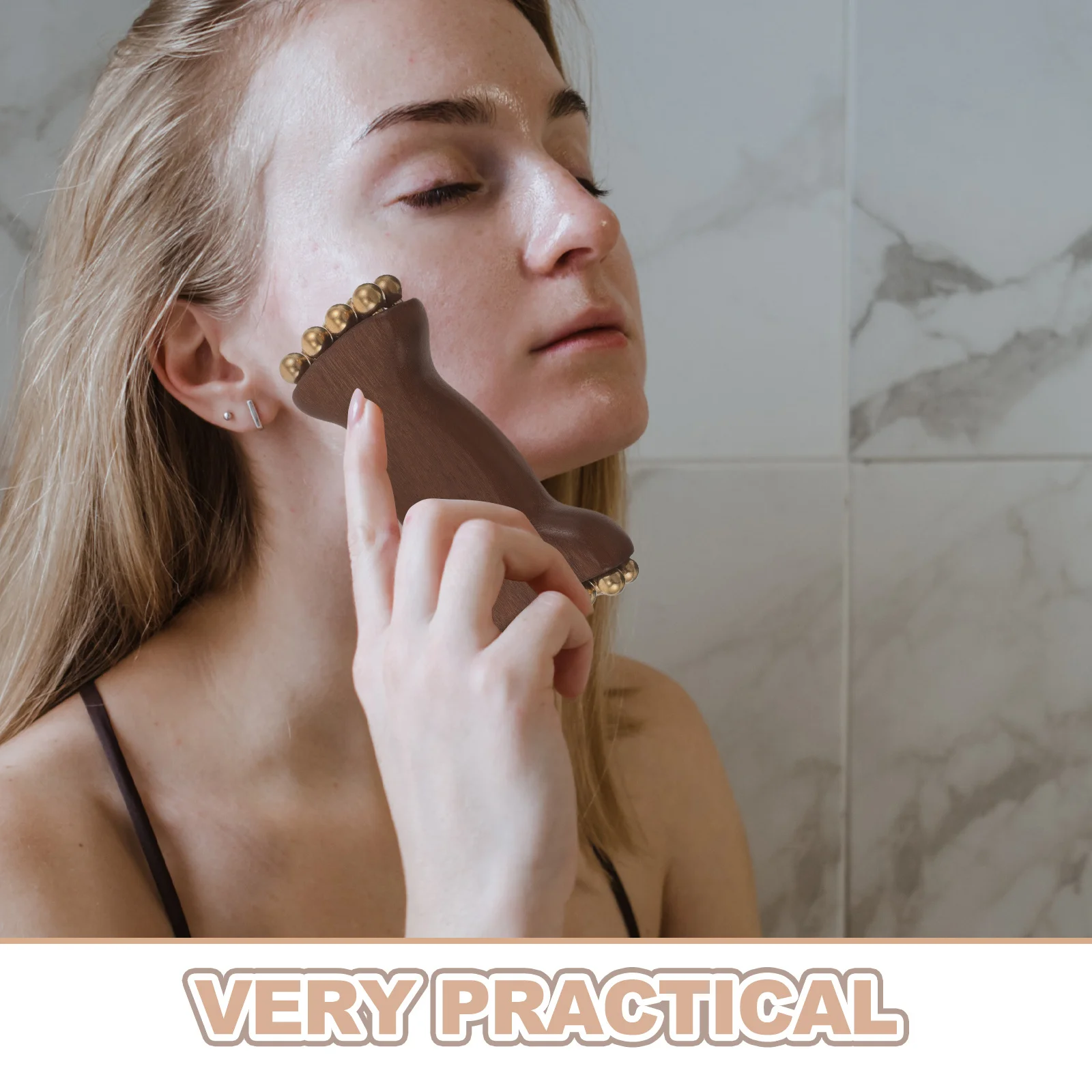 木製フェイシャルマッサージャー：天然素材の手作りマッサージツール、顔、首、体用ビーズ付き - ポータブルな手動かっさ（グアシャ）スキンケア用