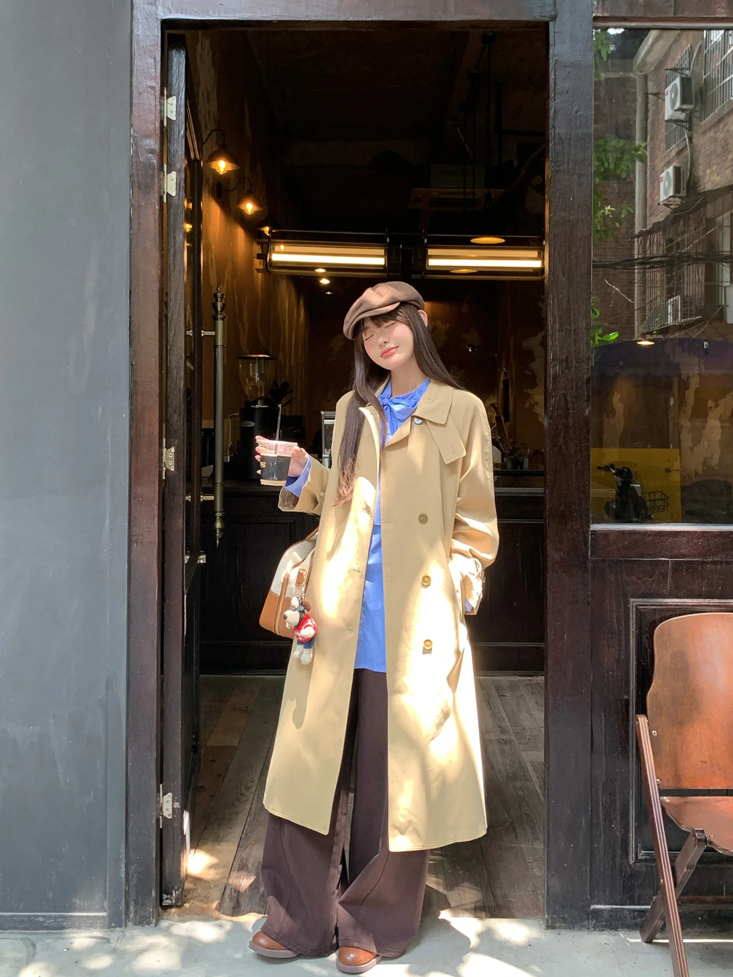 

Briti Sle i Color Midi Length Women's Coat Casual Ele Loose Fit Outerwear Spring Autumn Season Faion Trend