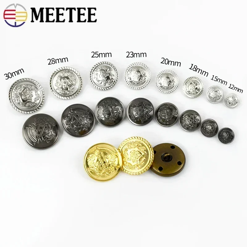 

10Pcs 12-30mm Metal Buttons Jackets Coat Retro Copper Shank Button Clothing Decoration Buckles Fastener DIY Sewing Accessories