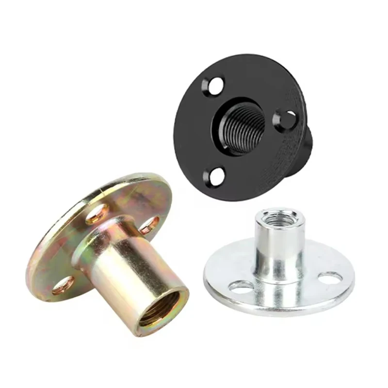 10/20PCS Three-Hole Iron Plate Nuts M6 M8 M10M12 White Zinc/Colored Zinc/Black Plating Carbon Steel T-Nuts Round Base Plate Nuts