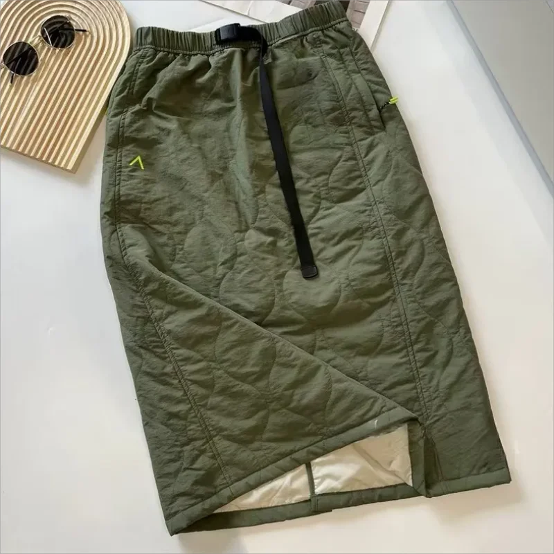 

2024 Autumn Winter Retro A-line Skirt Comfortable Warm Loose Cotton Padded mid-length Skirt Black