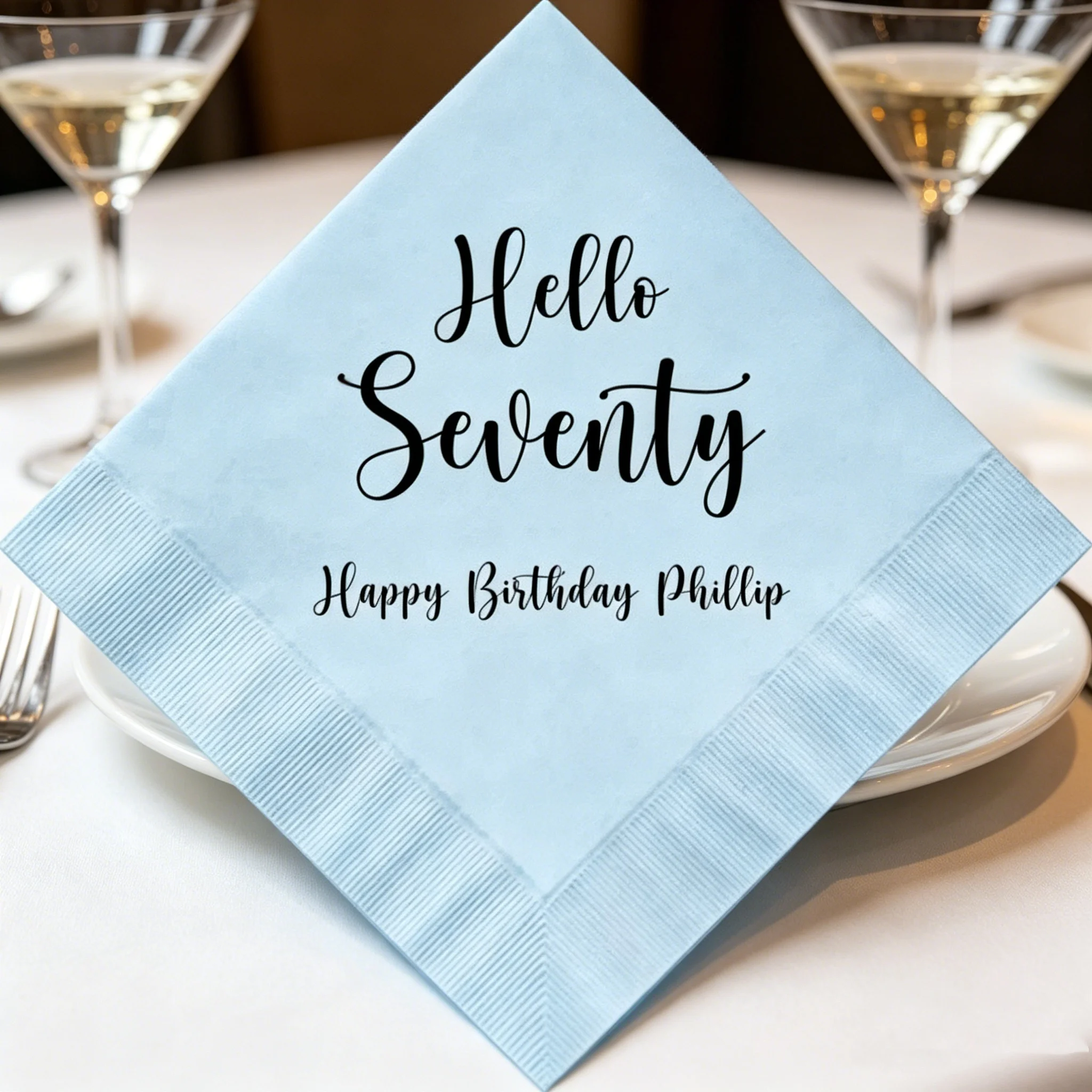

50pcs Personalized 70th Birthday Napkins - Custom Name & "Hello Seventy" Quote Themed Paper Napkins for 70th Birthday Party, Din