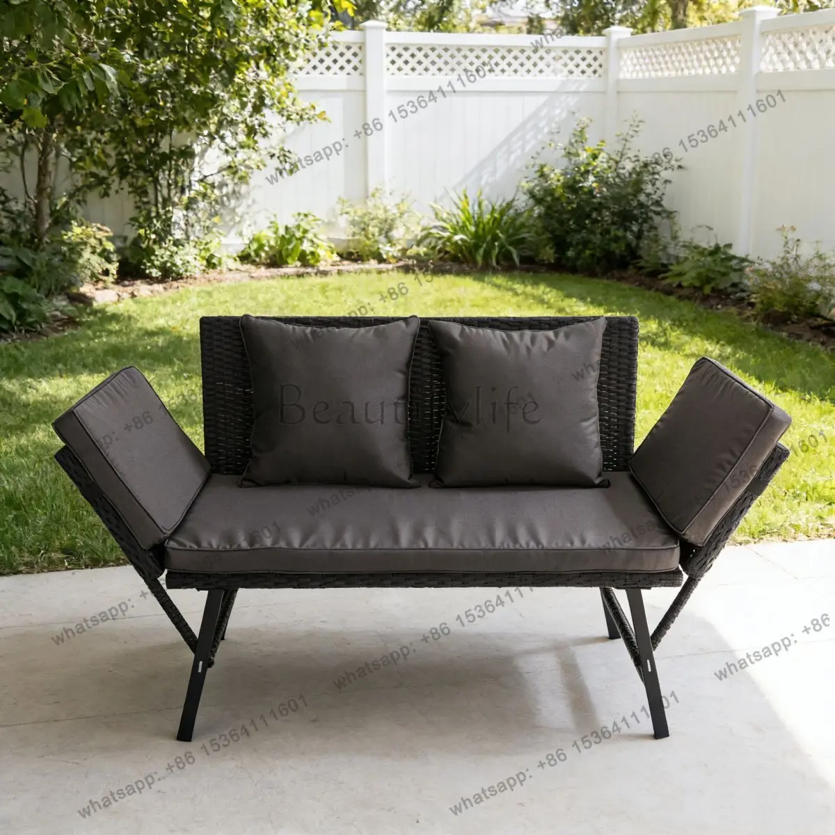 PG Outdoor Leisure Double Chair Indoor Rattan Outdoor Home Balcony Garden Bench