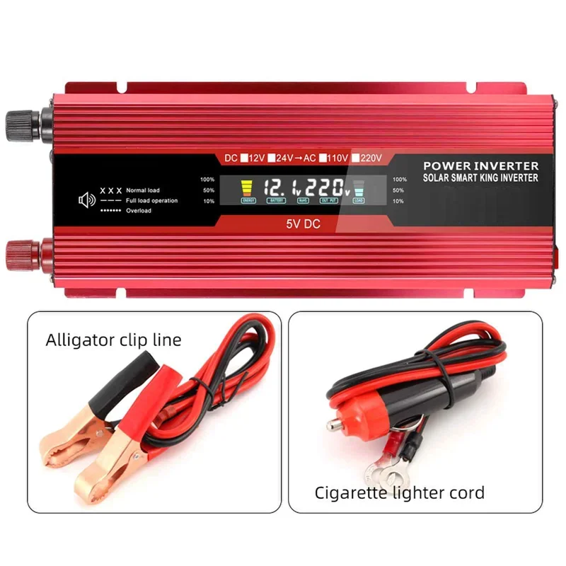 Imagem -06 - Carregador Inversor de Onda Senoidal Modificado Adaptador Conversor Inversor Multifuncional para Viagem Doméstica dc 12v a 220v ac 5000w 4000w 3000w