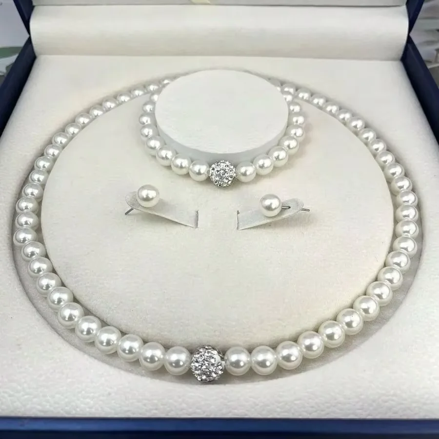 Elegant Bridal Jewelry Set – Imitation Pearl Fireball Necklace Bracelet Earring Stud for Only .59