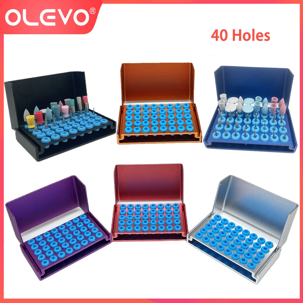 OLEVO 40 Holes Aluminium Dental Bur Holder Organizer Box Autoclavable FG/RA Drill Disinfection Case Block High Low Speed Stander