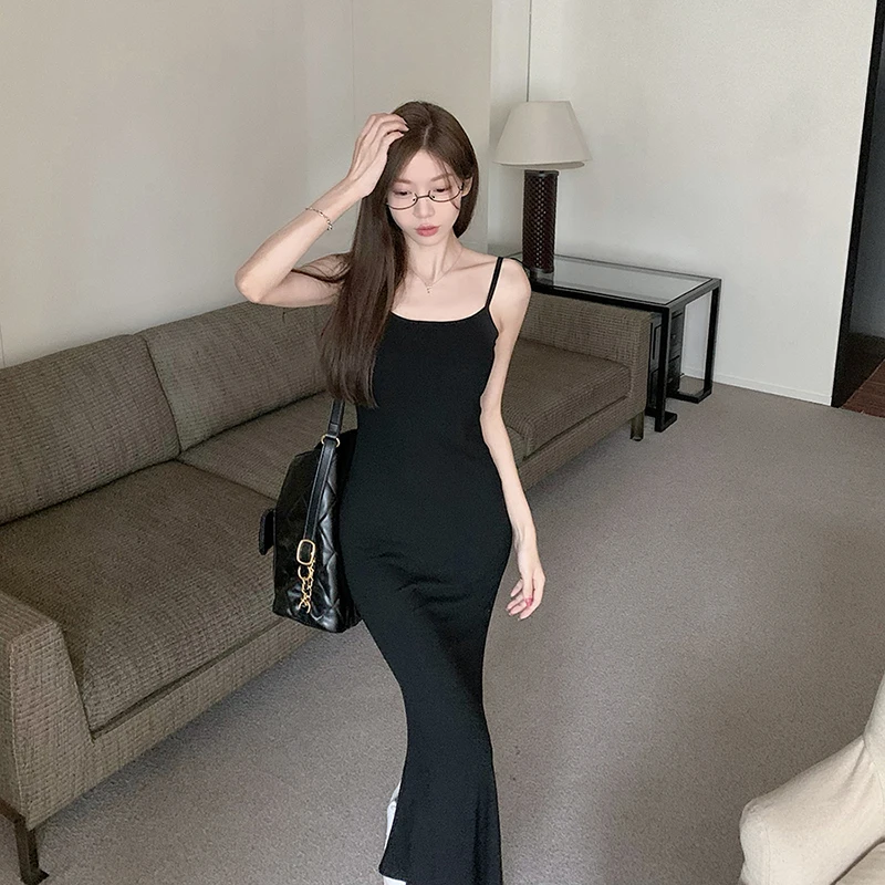 

Hot Girl Cutout Butterfly Grace Evening Black Long Dresses For Women Summer 2024 Fashion Suspender Party High Waist Dress Femme