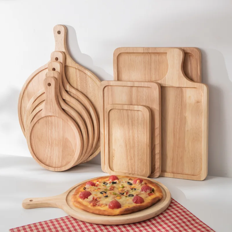 

HYS Steak Separate Plate Household Tray Pizza Plate Solid Wood Board Baking Thickened Rectangle Western Food Wood
