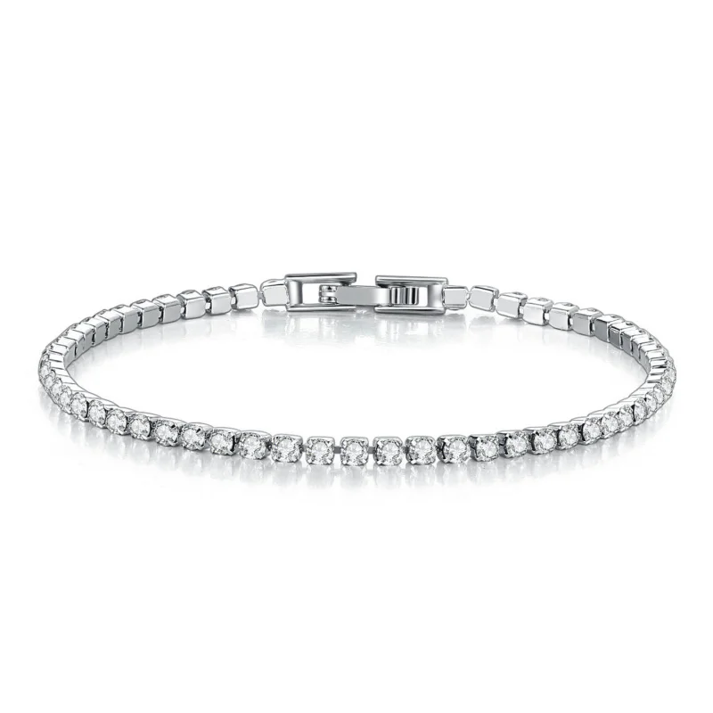 2.5mmSingle Row Fully-Jeweled Crystal Women's Bracelet Inlaid3ARound Zircon Tennis Twin Bracelet