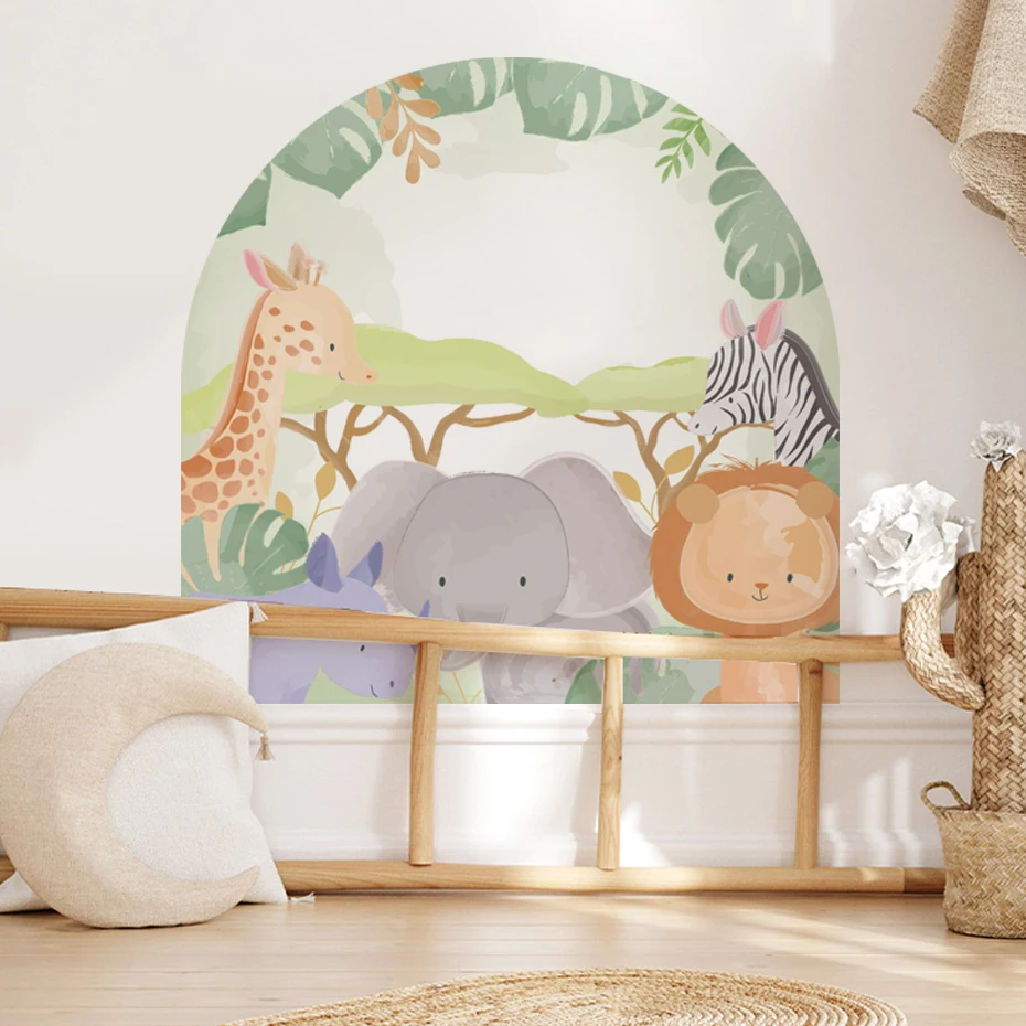 

Boho Cartoon Animated African Jungle Animals Watercolor Wall Sticker Vinyl Children Baby Nursery Art Decal Kids Room Home Decor