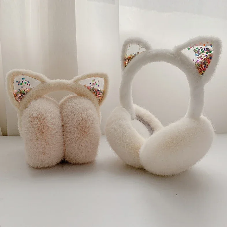 

Girl Earmuffs Winter Cat Ear Muffs Foldable Warm Ear Protect Cute Faux Fur Soft Fluffy Earcap Children Ear Cover Muff