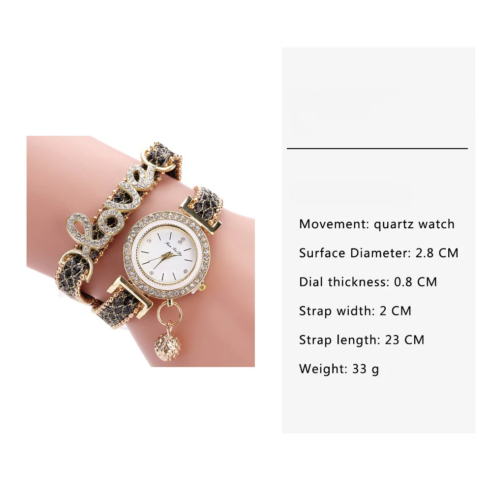 Vintage Watch for Women Bracelet Watches Ladies Love Leather Strap Rhinestone Watch Women\'s Quartz Wristwatch Relojes Para Mujer