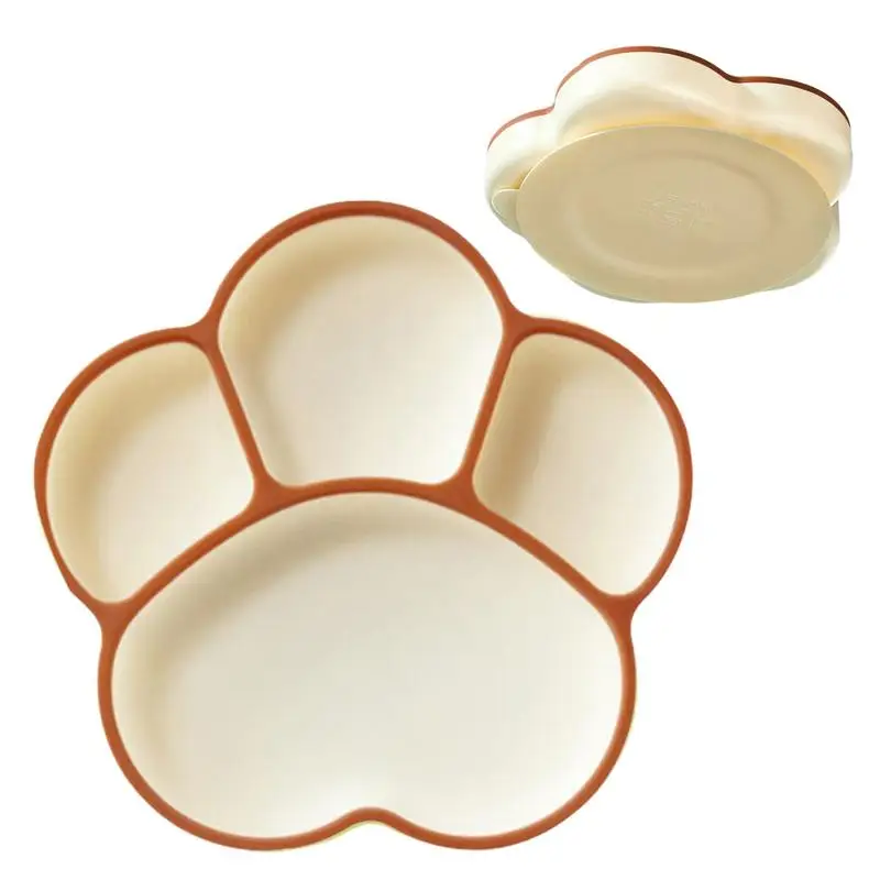 Silicone Divided Toddler Plates Paw Shape Kids Suction Plates 9 Months And Older Food Feeding Bowl For Supplementary Food