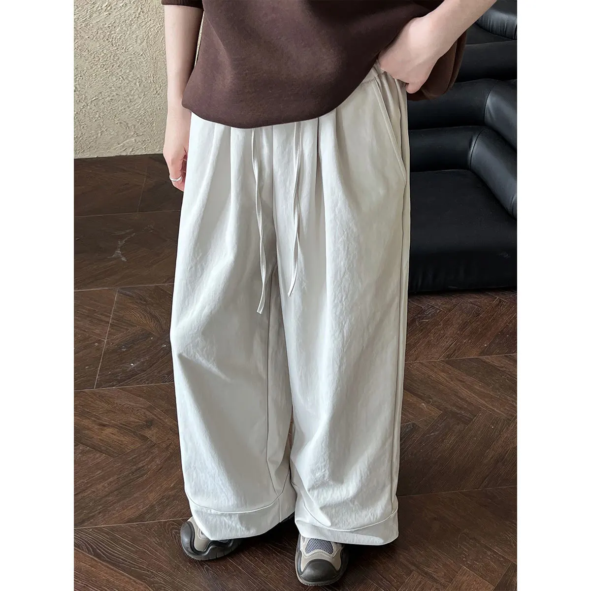 Drawstring Large Wide For Women 2024 Autumn New Style Elastic Waist Casual Straight Leg Pants