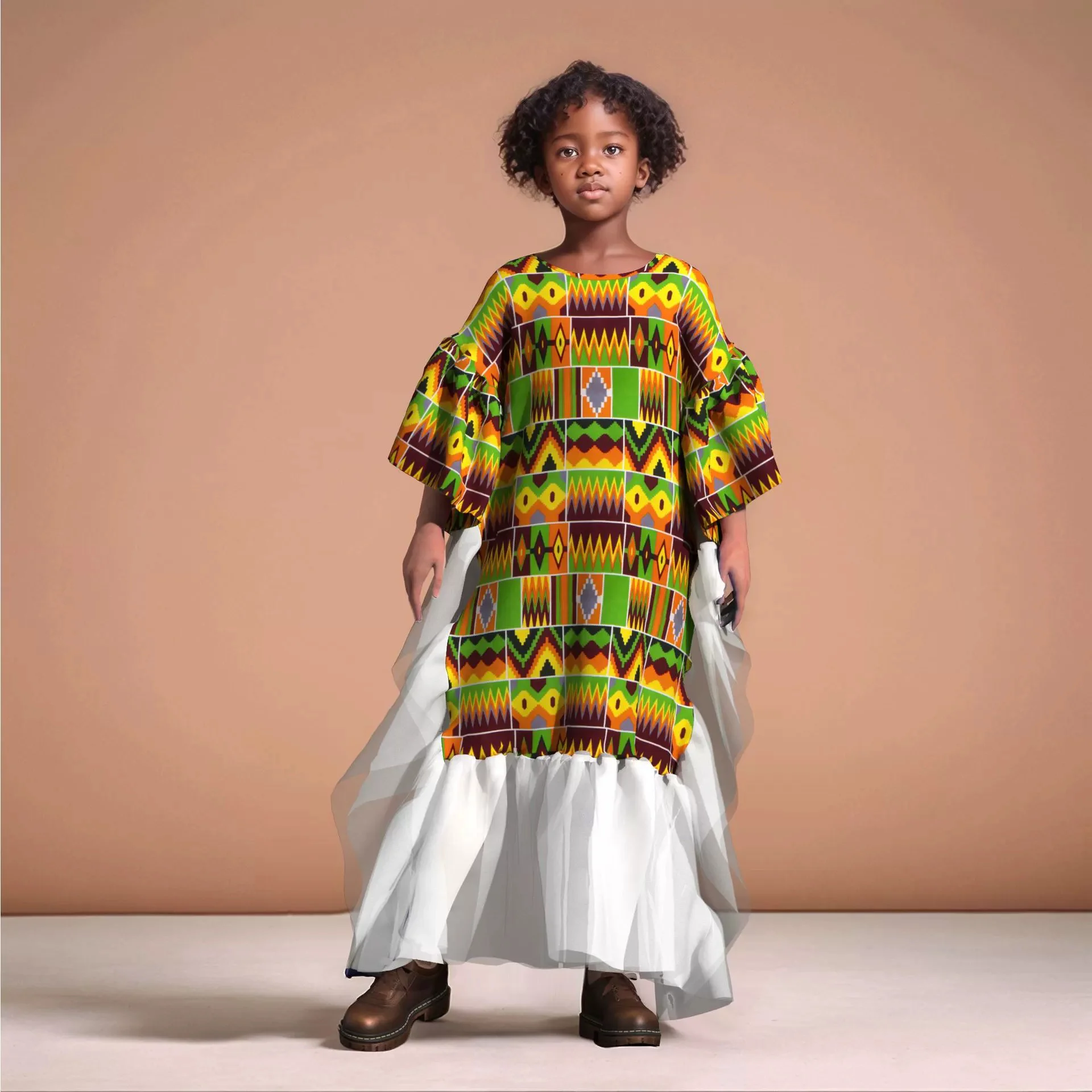 Платье для девочек с принтом африканского этнического батика, новинка 2025 года — юбка с цветочным узором из хлопчатобумажной ткани — длинное платье — светлая форма для вечеринки/дня рождения