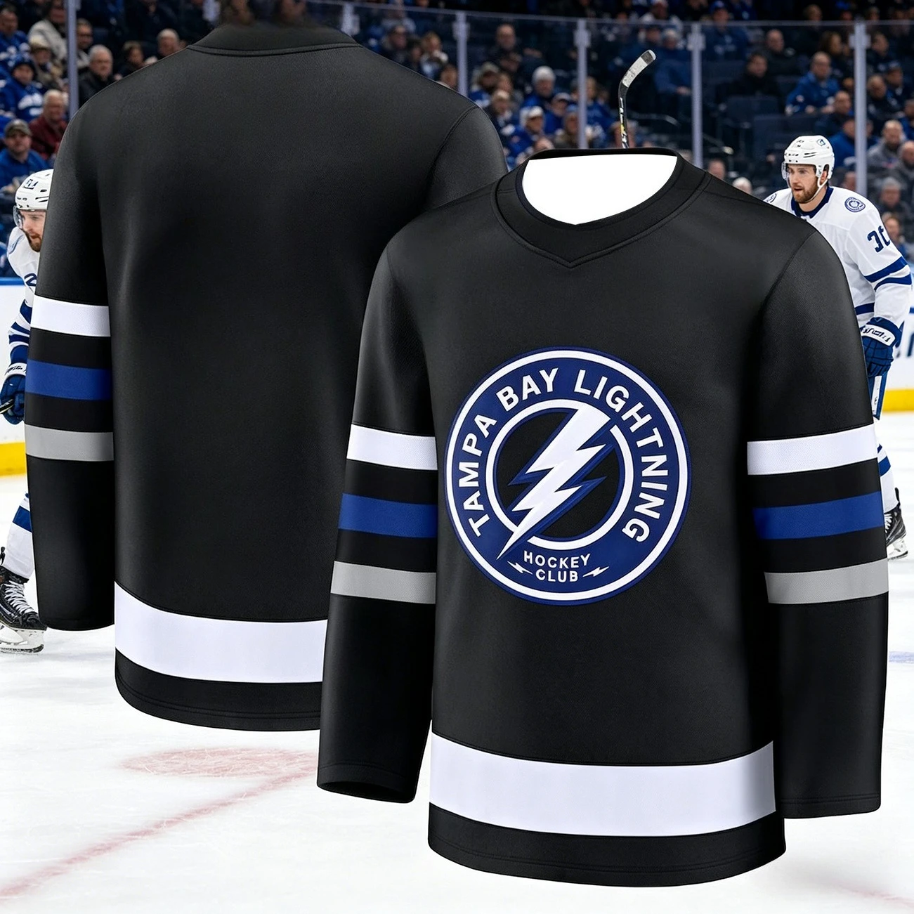 2026 Men's New Ice Hockey Training Suit - Lightning Series 3D Printed Black Long-Sleeved Moisture-Wicking Sports T-Shirt Kids