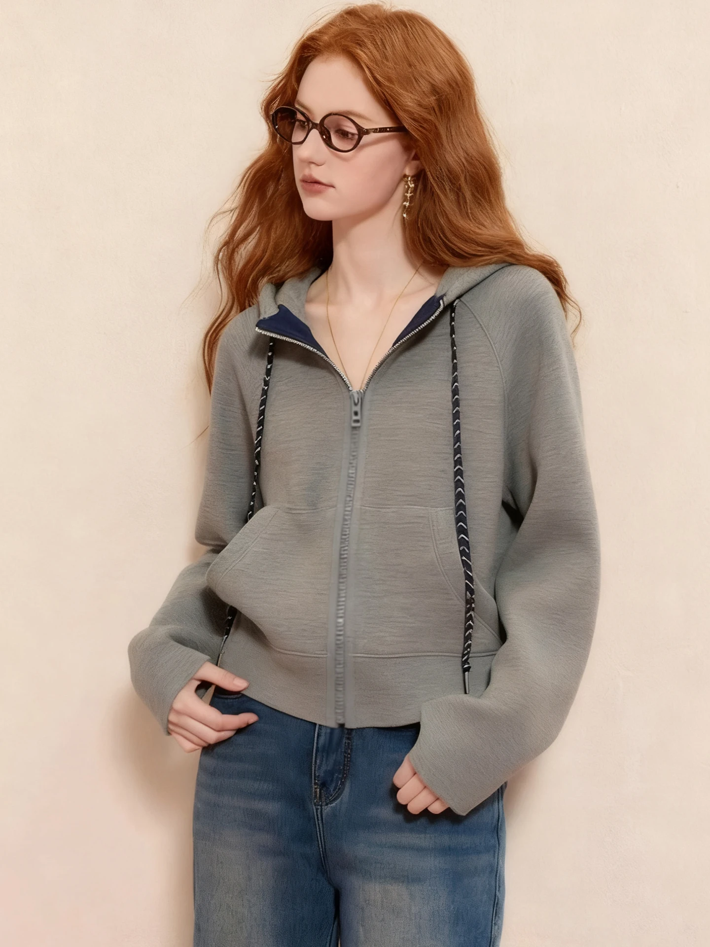 Dstring-sweatshirt met capuchon Thi Long Sve Commute Sle Dames casual top Herfstseizoen ular Gelaagdheid irt