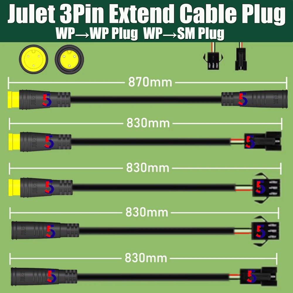 XHIKOWAT Adaptateur Câble Vélo Électrique Étanché 87 Cm - Connecteur 3 Broches Tête Femelle-Femelle