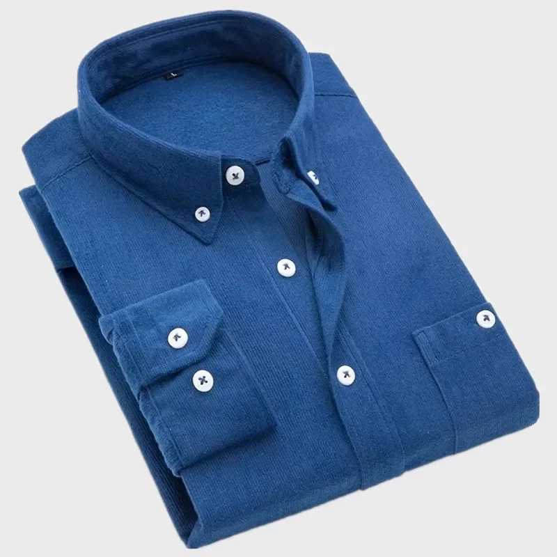 

Новинка весны 2024, деловая повседневная мужская вельветовая рубашка с длинным рукавом, мужские брендовые рубашки хорошего качества, синие, красные офисные рубашки, одежда