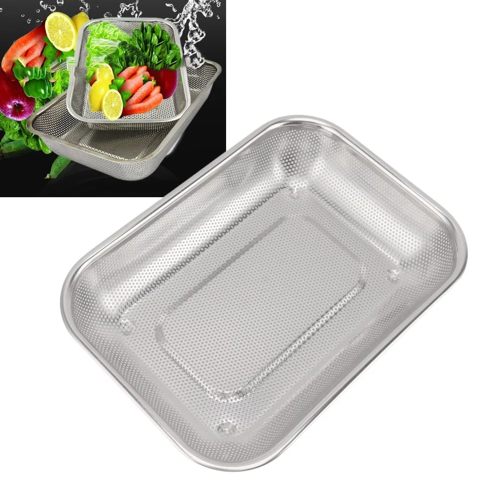 Stainless Steel Rectangular Strainer Basket Rectangle Shape S/L Vegetable Washing Basket Fine Mesh Kitchen Strainer Colander