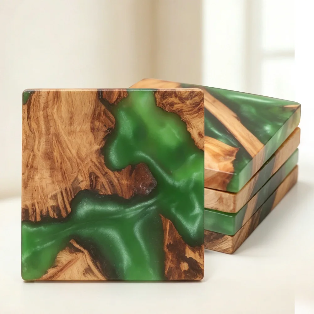 Image 6: Ensemble de sous-verres, sous-verres en bois pour bar, sous-verres en résine pour table basse, œuvre d'art décorative pour table, sous-verres uniques, faits à la main