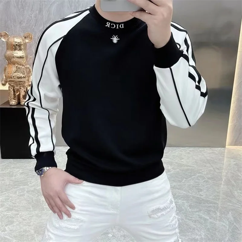 

2024 New Trend Men's Solid Round Neck Spring Autumn Fashion Minimalist Versatile Long Sleeve Slim Fit Thin Elastic T-shirt Top