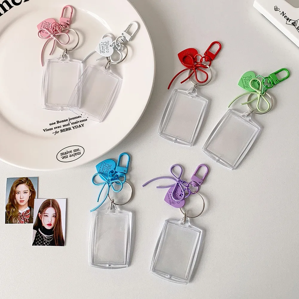 Peach Heart Keychain Pendant Transparent Acrylic 1-inch ID Photo Storage Card Holder 2-inch Photo Display Card Bag Pendant