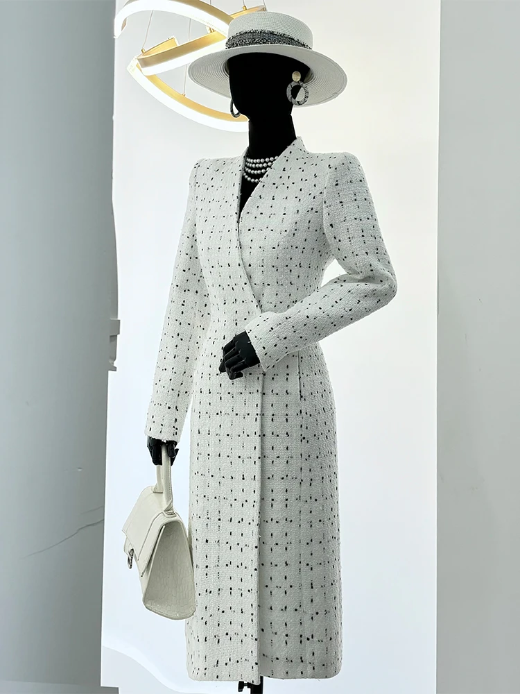 

Pigno Spring Autumn New Waist-Cinching Slimming Small Fraance Sle Jaet Coat Medium-Length Stand Collar Long Sve ...